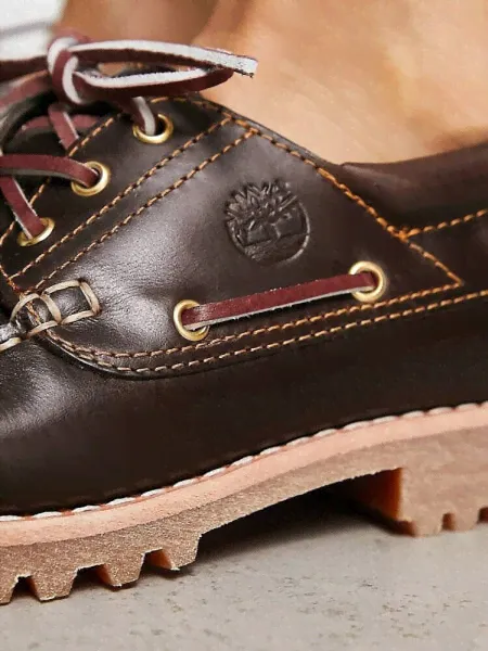 Timberland authentics 3 eye classic boat shoes in brown full grain leather-0